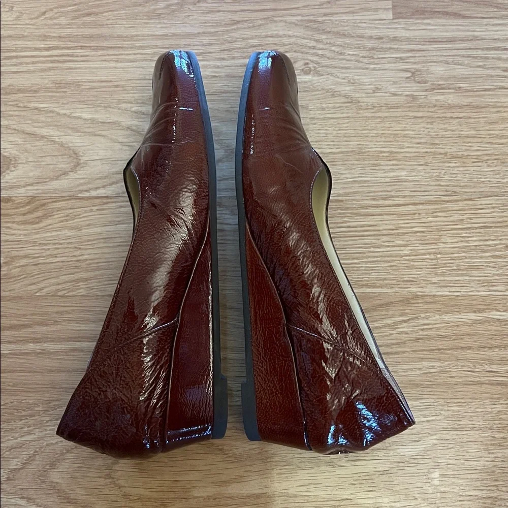 Patent Leather Bruno Magli Burgundy Brown Wedge Loafers Size 7 1/2